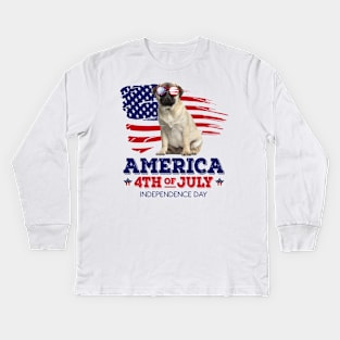 Pug Flag USA - America 4th Of July Independence Day Kids Long Sleeve T-Shirt